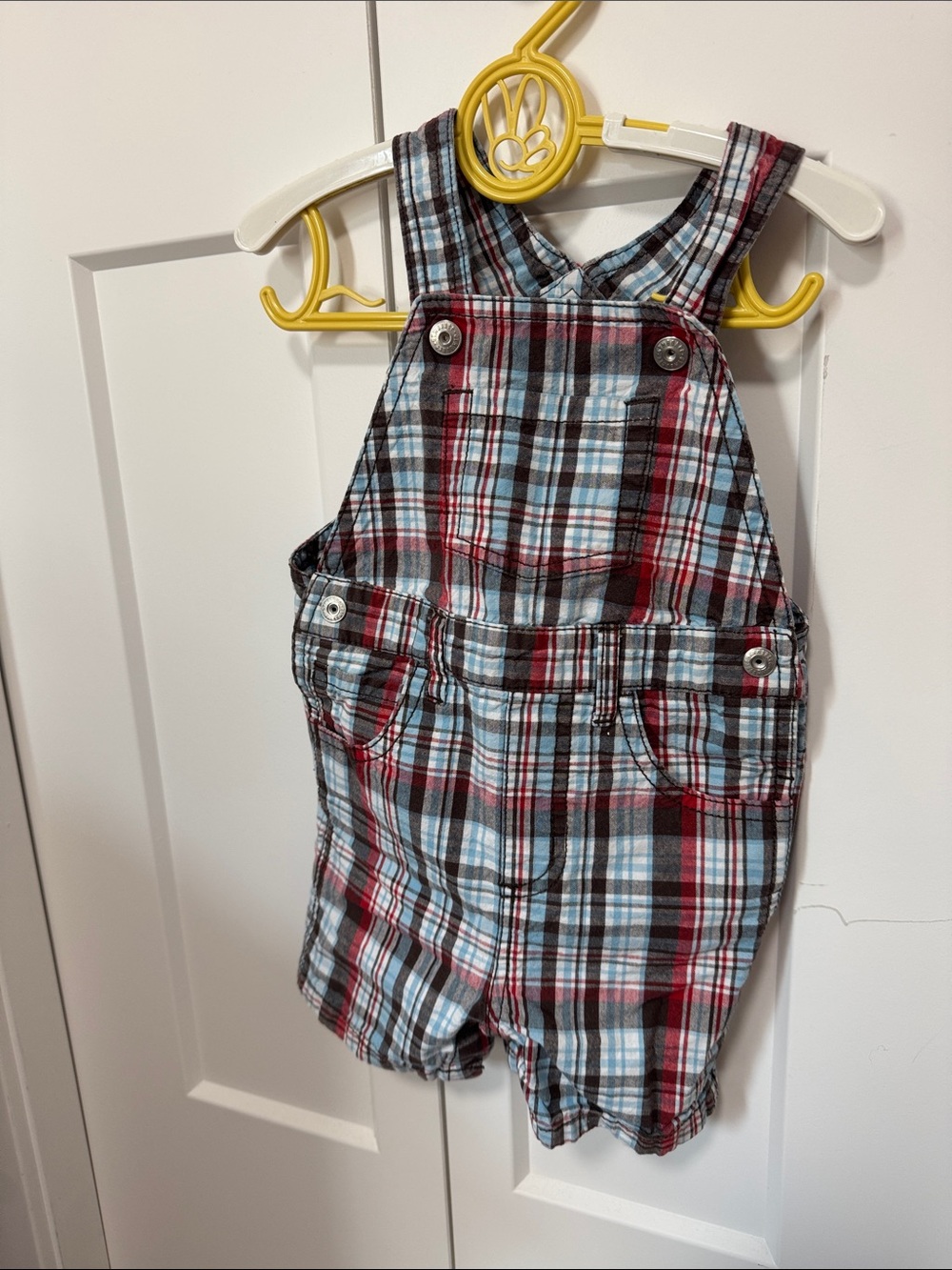 Gymboree Plaid Shortalls in Red, Blue & Black